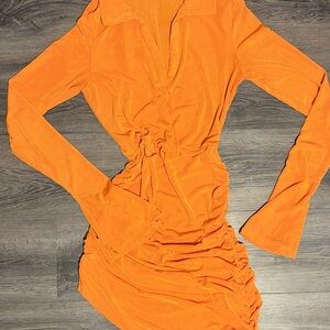 SHEIN Vibrant Orange Long Sleeve Dress